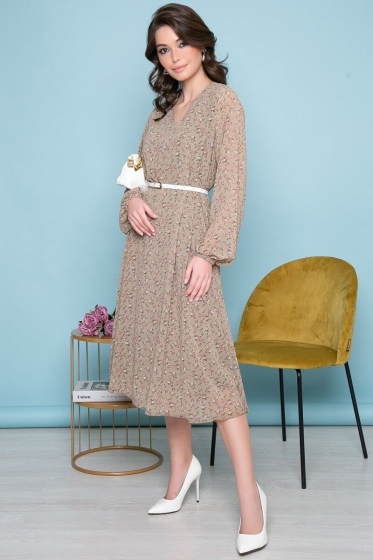 Платье "Волшебная история" (цветы/олива) П7033