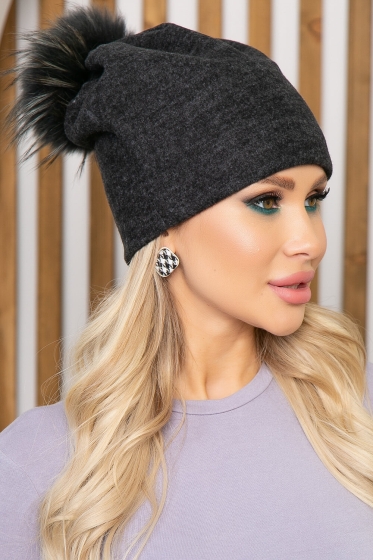 Шапка с помпоном (темно-серая) ШП1