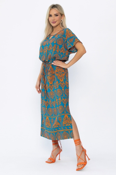 Платье Вистерия (лазурно-оранжевое) П13908-5М