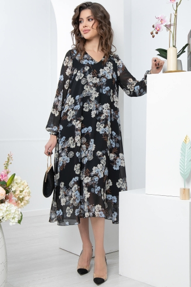 Платье "Волшебная история" (блэк, цветы) П4681
