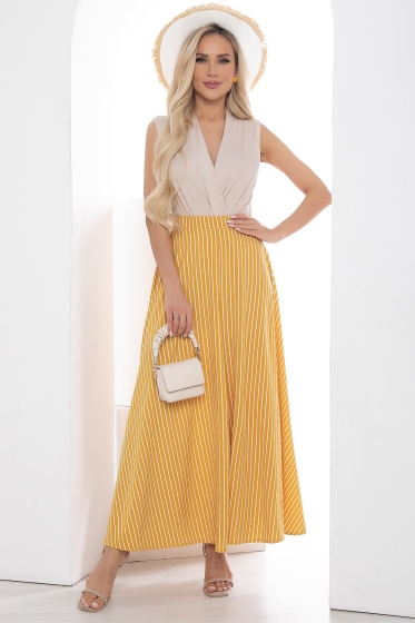 Брюки Камелия горчица/полоска Б10173