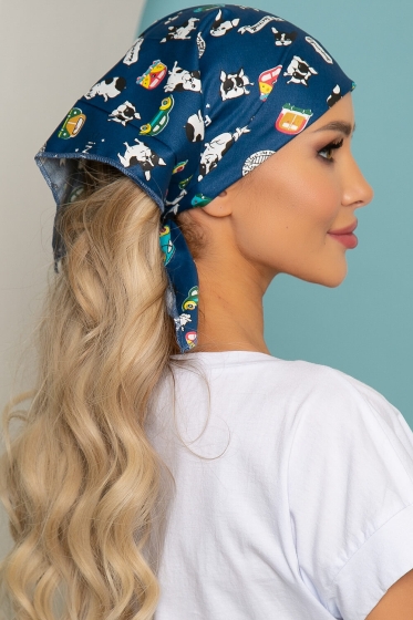 Косынка хлопковая (бульдожки, синяя) К1