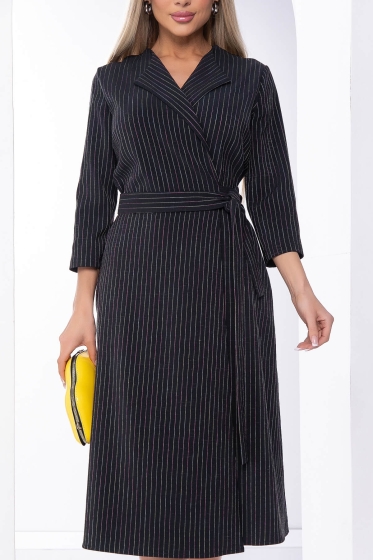Платье офисное на запахе (блэк/полоска) П8204