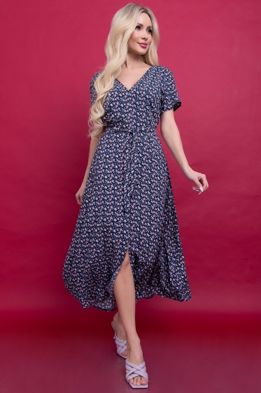 Платье "Римские каникулы" (темно-синее/цветы) П5991