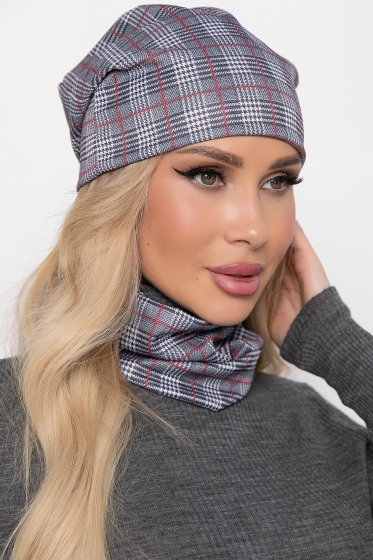 Комплект шапка и снуд (клетка) ШС18