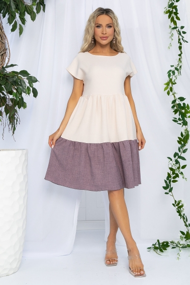 Платье Лаки (бежево-фиолетовое) П12824-12М