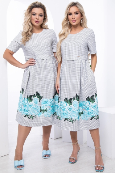 Платье "Кэри" (мятные розы) П7062
