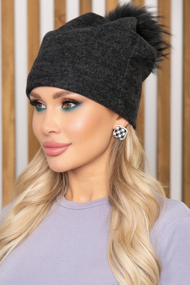 Шапка с помпоном (темно-серая) ШП1