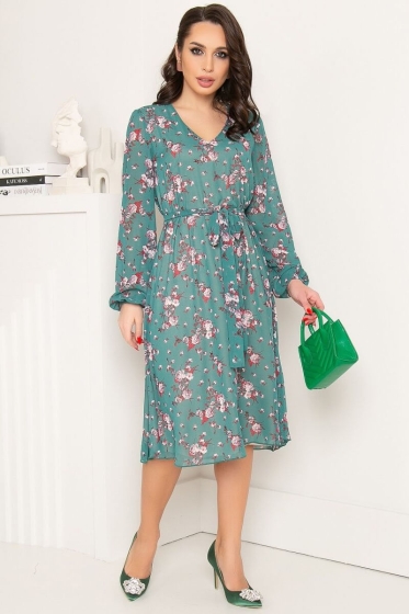 Платье "Волшебная история" (грин/розы) П7243