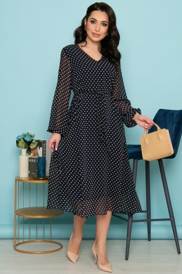 Платье "Волшебная история" (темно-синее/горох) П7238
