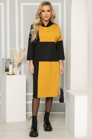 Платье "Стиль большого города" (блэк/горчица) П4939