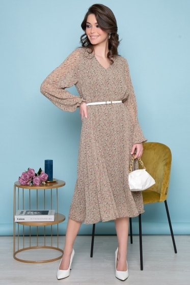 Платье "Волшебная история" (цветы/олива) П7033