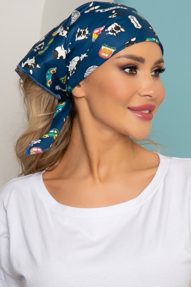 Косынка хлопковая (бульдожки, синяя) К1