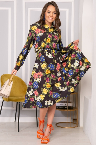 Платье "Джасинта" (цветы на черном) П4507