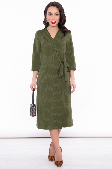 Платье "Современная классика" (горчично-зеленое) П3145