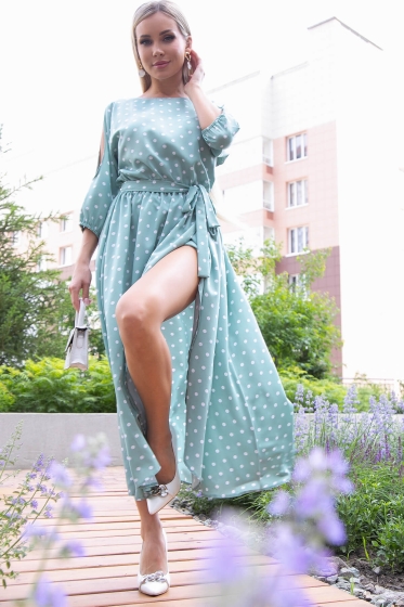 Платье "Танго вдвоём" (мята/горох) П6087